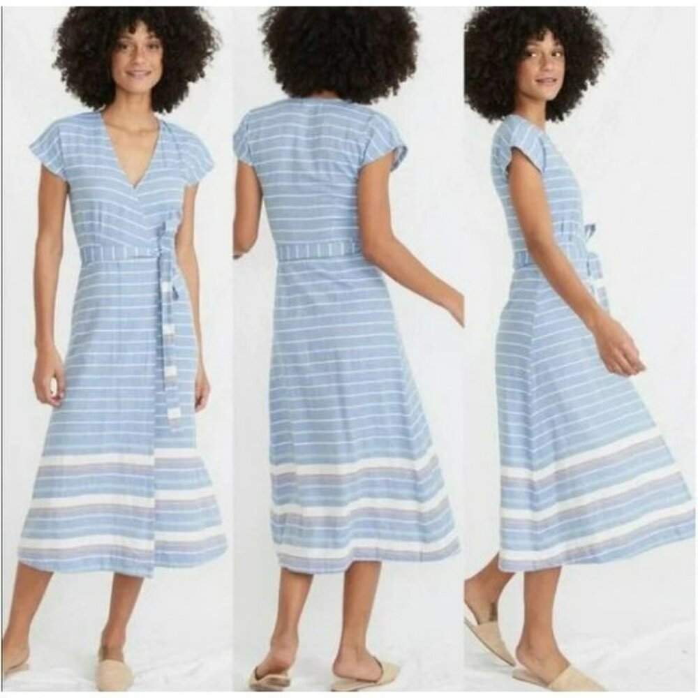 Marine Layer Blue Striped Wrap Dress XL
